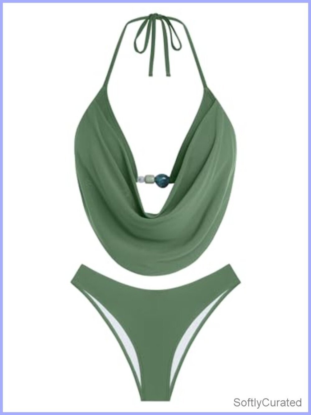 Two Piece Bikini Set Triangle Halter Deep V Cowl Neck Ruching Bathing Suits